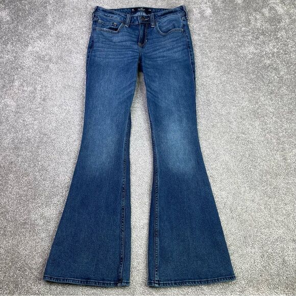 Hollister Jeans Women's 0 Blue Flare Low Rise Dark Denim Stretch Y2K - Picture 1 of 11